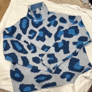 Zara Blue and Gray Patterned Knit Sweater